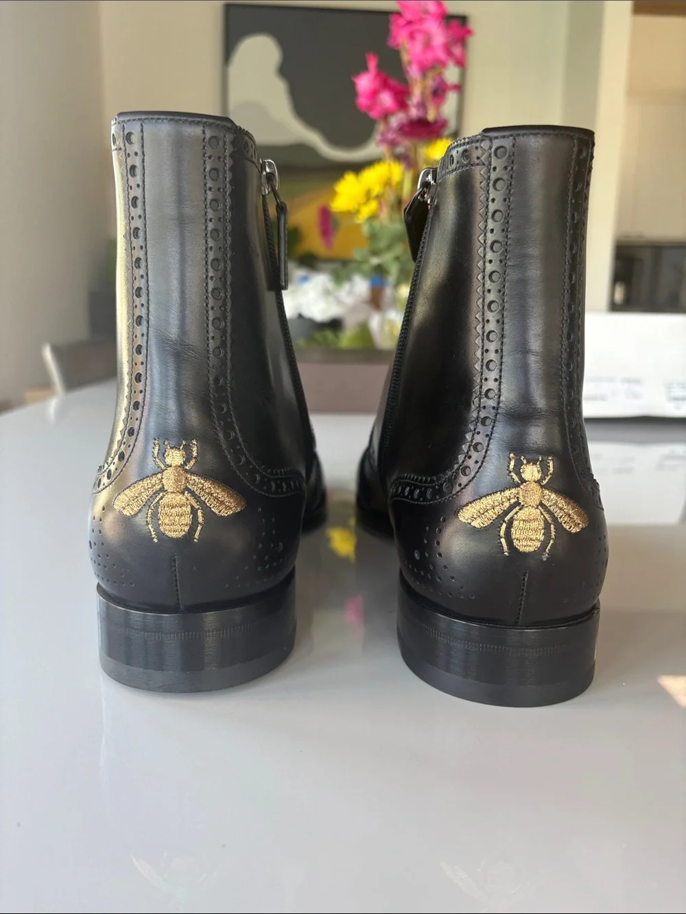 Gucci Black Leather Brogue Boots